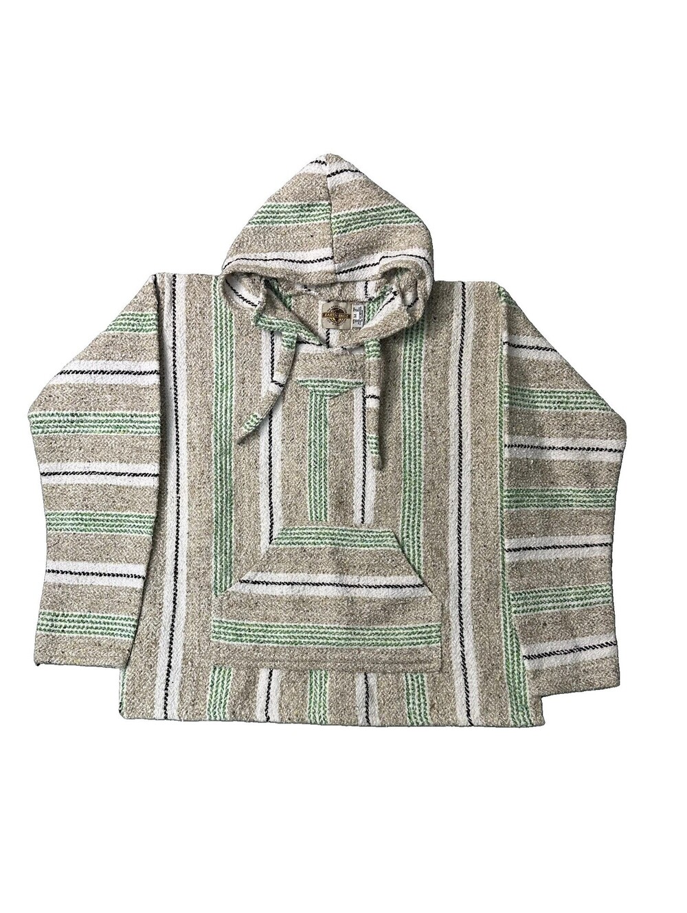 Earth Ragz Mexican Hooded Baja Surfer Woven Rug Rasta Pullover Hoodies Size M